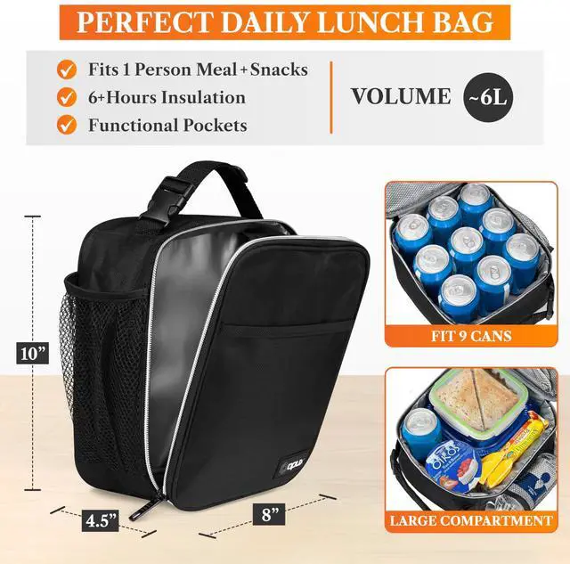 Alt view image 2 of 7 - Insulated Lunch Bag for Kids Boys Girls, Small Compact Lunch Box with Wide Opening & Mesh Pockets, Reusable Lunch Pail for School, Work, Adults, Men, Women, Teal