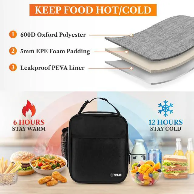 Alt view image 3 of 7 - Insulated Lunch Bag for Kids Boys Girls, Small Compact Lunch Box with Wide Opening & Mesh Pockets, Reusable Lunch Pail for School, Work, Adults, Men, Women, Teal