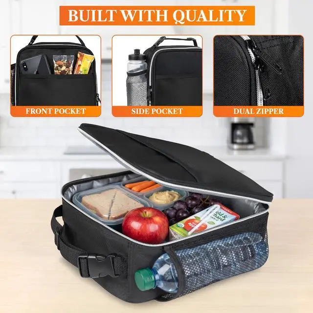 Alt view image 5 of 7 - Insulated Lunch Bag for Kids Boys Girls, Small Compact Lunch Box with Wide Opening & Mesh Pockets, Reusable Lunch Pail for School, Work, Adults, Men, Women, Teal