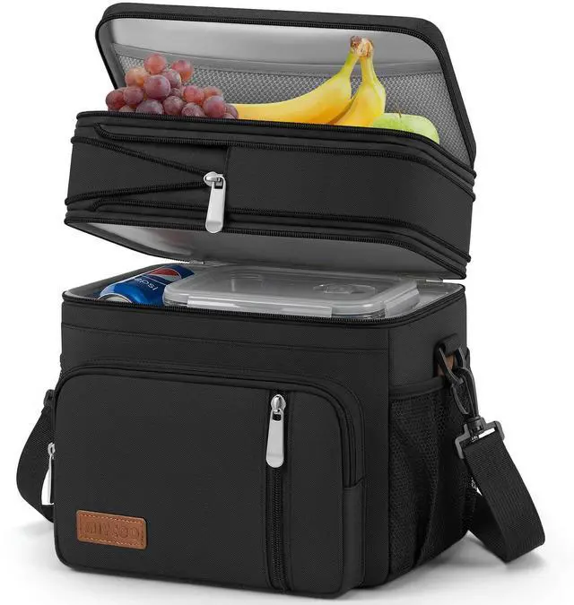 Main image of Lunch Bag & Lunch Box for Men Women, Double Deck & Leakproof | Insulated Soft Large Adult Camping Cooler bag for Work, Beach, Picnic, Travel (Black, 15L)