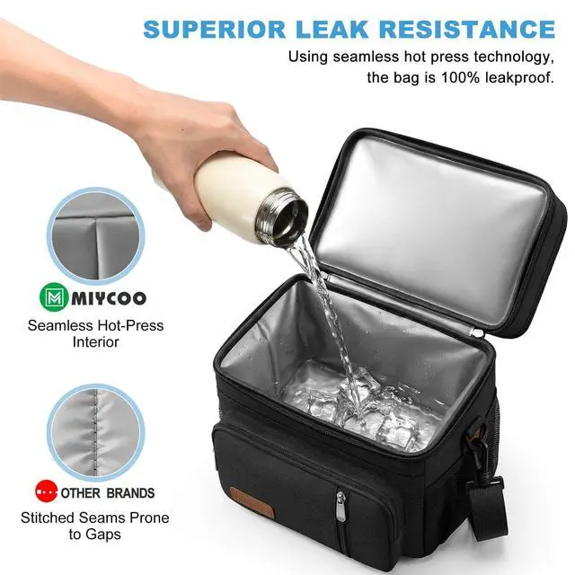 Alt view image 4 of 7 - Lunch Bag & Lunch Box for Men Women, Double Deck & Leakproof | Insulated Soft Large Adult Camping Cooler bag for Work, Beach, Picnic, Travel (Black, 15L)