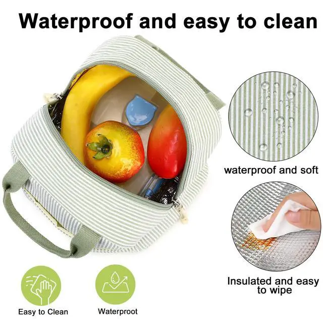 Alt view image 5 of 7 - Lunch Box for Women Cute Lunch Bag Reusable Insulated Lunch Bags Large Capacity Lunchbox Cooler for Work Picnic or Travel Gifts (A Sage Green White Stripes, 10 x 7.5 x 8 inches)