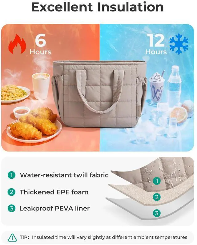 Alt view image 2 of 7 - Lunch Bag Men's Small Cool Quilted Insulated Leakproof Lightweight | Leakproof Insulated Lightweight Lunch Bag With Cool Quilted Design, Durable & Reusable for Work, Travel, Outdoor, Black