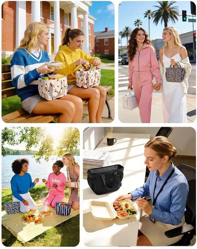 Alt view image 3 of 7 - Lunch Bag Men's Small Cool Quilted Insulated Leakproof Lightweight | Leakproof Insulated Lightweight Lunch Bag With Cool Quilted Design, Durable & Reusable for Work, Travel, Outdoor, Black