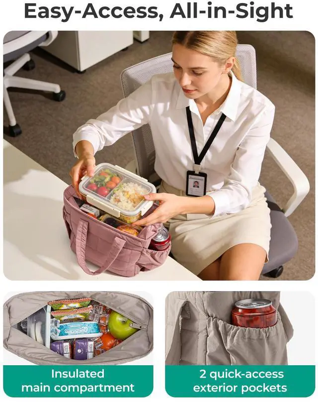 Alt view image 6 of 7 - Lunch Bag Men's Small Cool Quilted Insulated Leakproof Lightweight | Leakproof Insulated Lightweight Lunch Bag With Cool Quilted Design, Durable & Reusable for Work, Travel, Outdoor, Black