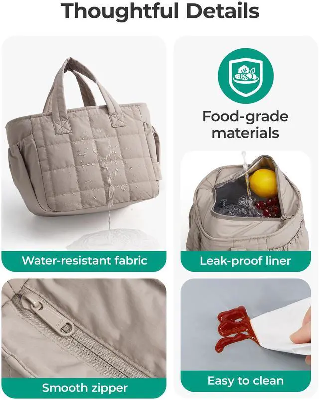 Alt view image 7 of 7 - Lunch Bag Men's Small Cool Quilted Insulated Leakproof Lightweight | Leakproof Insulated Lightweight Lunch Bag With Cool Quilted Design, Durable & Reusable for Work, Travel, Outdoor, Black