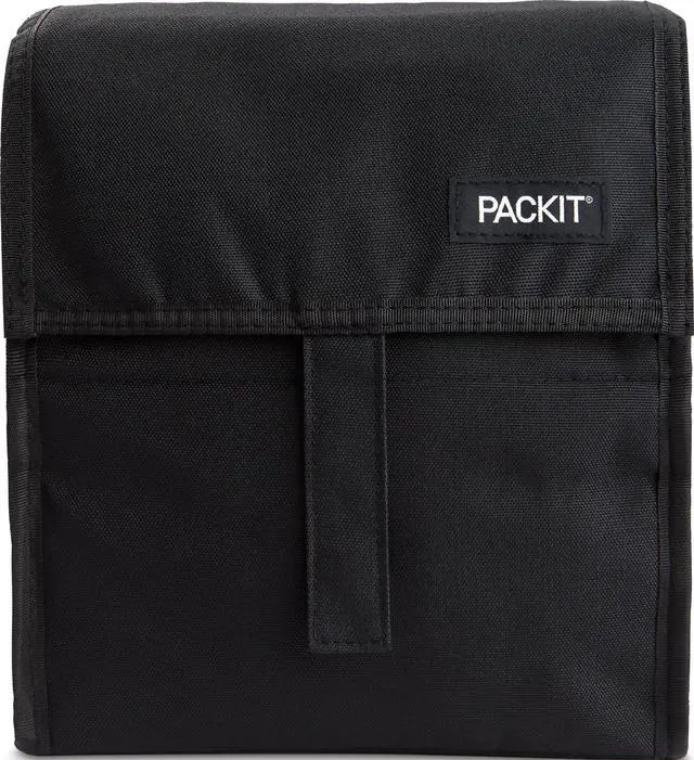 Main image of Freezable Lunch Bag, Black, Built with EcoFreeze Technology, Foldable, Reusable, Zip and Fold Closure with Buckle Handle, Perfect for School and Office Lunches