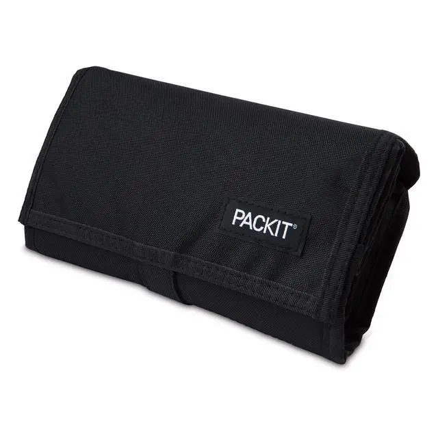 Alt view image 4 of 6 - Freezable Lunch Bag, Black, Built with EcoFreeze Technology, Foldable, Reusable, Zip and Fold Closure with Buckle Handle, Perfect for School and Office Lunches