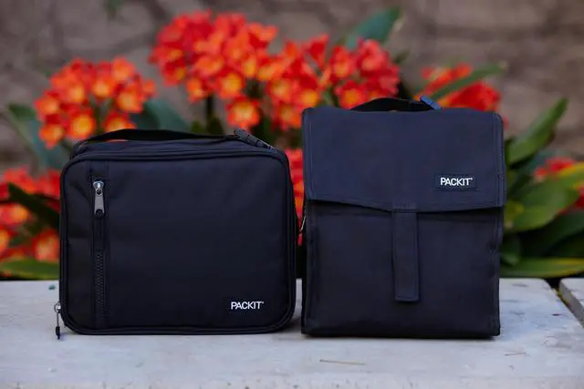 Alt view image 6 of 6 - Freezable Lunch Bag, Black, Built with EcoFreeze Technology, Foldable, Reusable, Zip and Fold Closure with Buckle Handle, Perfect for School and Office Lunches