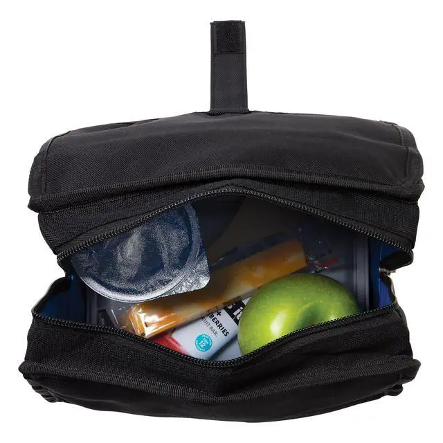 Alt view image 5 of 6 - Freezable Lunch Bag, Black, Built with EcoFreeze Technology, Foldable, Reusable, Zip and Fold Closure with Buckle Handle, Perfect for School and Office Lunches