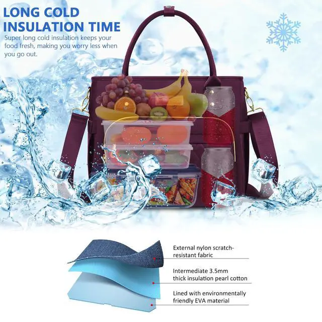 Alt view image 3 of 7 - Insulated Lunch Bag Women, Large Tote Lunch Box for Work, 18L | Waterproof, Portable, Cute Soft Cooler Bag for Adults, for Work, Camping, Beach, Picnic, Road trip