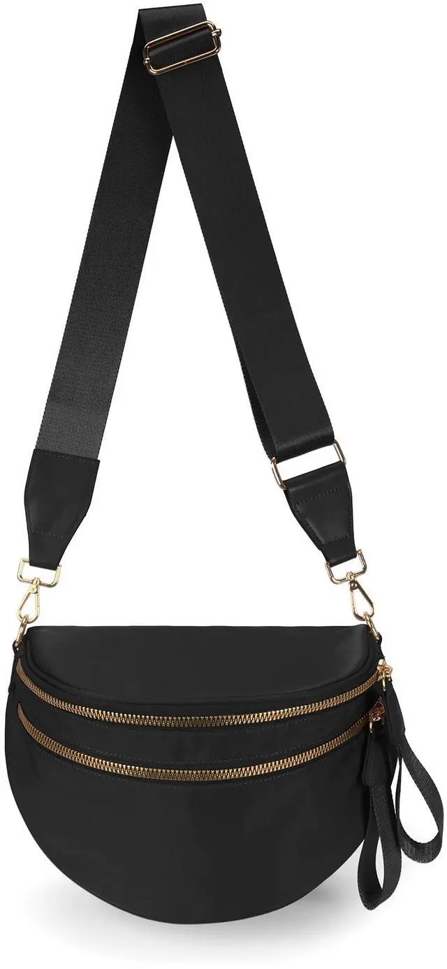 Main image of Spacious Nylon Crossbody Bag Bum Bag Handbags Wallets Purses Trendy Shoulder Bag for Women (black)
