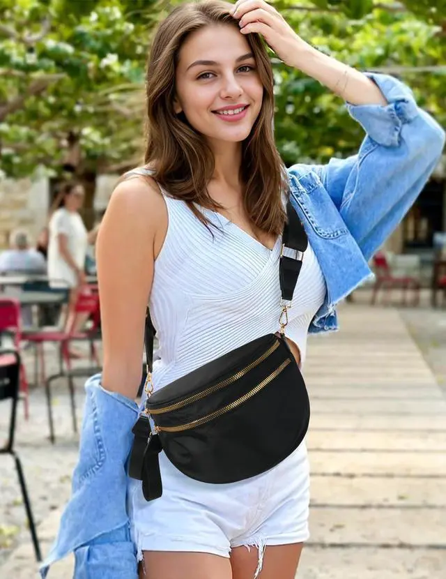 Alt view image 2 of 6 - Spacious Nylon Crossbody Bag Bum Bag Handbags Wallets Purses Trendy Shoulder Bag for Women (black)