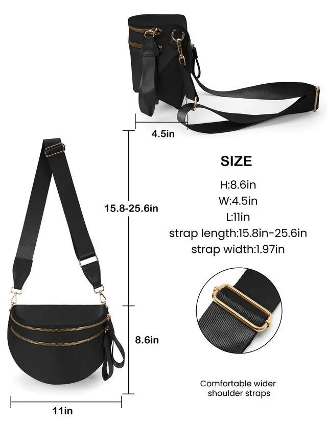 Alt view image 4 of 6 - Spacious Nylon Crossbody Bag Bum Bag Handbags Wallets Purses Trendy Shoulder Bag for Women (black)