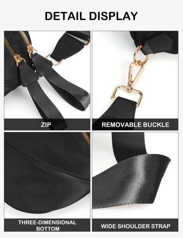 Alt view image 6 of 6 - Spacious Nylon Crossbody Bag Bum Bag Handbags Wallets Purses Trendy Shoulder Bag for Women (black)