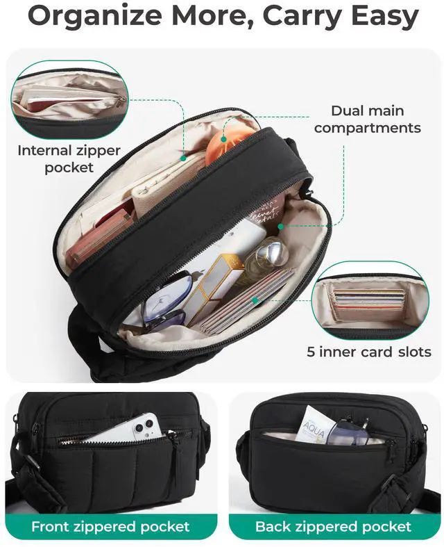Alt view image 6 of 7 - Cross Body Purse, Mini Crossbody Bags for Women Travel Purse | Women's Crossbody Handbags Wallet, Puffer Shoulder Hobo Purse,RFID Blocking, Lightweight, Anti-theft, 2.4L, Water-resistant