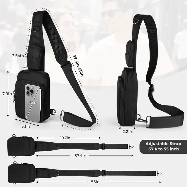 Alt view image 4 of 7 - Sling Bag, Crossbody Bag with Zipper Lock, RFID Blocking & Water Resistant for Men and Women