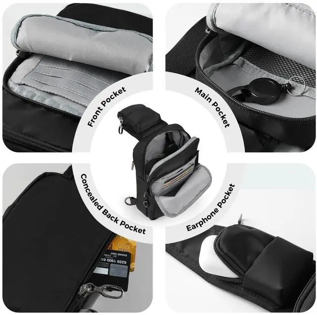 Alt view image 6 of 7 - Sling Bag, Crossbody Bag with Zipper Lock, RFID Blocking & Water Resistant for Men and Women