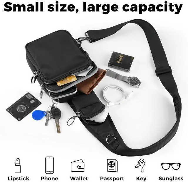 Alt view image 7 of 7 - Sling Bag, Crossbody Bag with Zipper Lock, RFID Blocking & Water Resistant for Men and Women