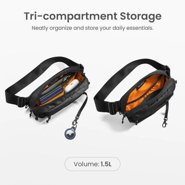 Alt view image 3 of 7 - 1.5L Sling Bag with RFID Blocking Crossbody Chest Pack for Men Women | EDC Minimalist Shoulder Bag, Water-resistant Lightweight Carrying Waist Fanny Pack for Travel, Daily Commute, Hiking, Walking
