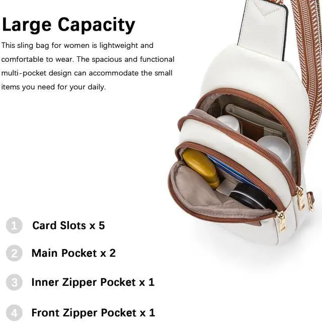 Alt view image 5 of 7 - Sling Bag for Women Leather Crossbody Bags Fanny Pack for Travel | Adjustable Wide Strap, Small, Anti Theft, Lightweight, Multi Pockets and Carrying Way, Card Slot, Cute Trendy for Everyday