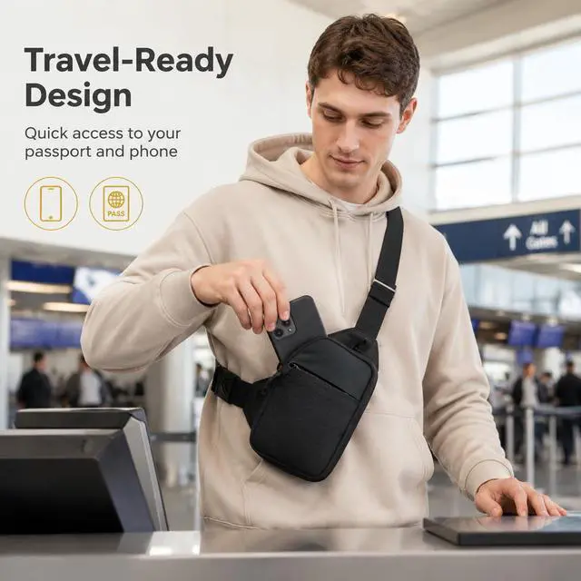 Alt view image 2 of 7 - Mini Crossbody Sling Bag - Water-Resistant Dual Pocket Chest Pack - Lightweight Fanny Pack for Running, Travel & Everyday Workout