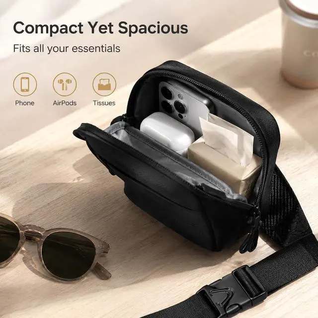 Alt view image 4 of 7 - Mini Crossbody Sling Bag - Water-Resistant Dual Pocket Chest Pack - Lightweight Fanny Pack for Running, Travel & Everyday Workout