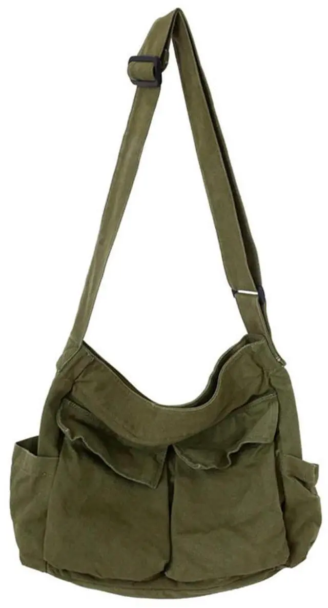 Main image of Aesthetic Cute Messenger Bag for School Vintage Green Canvas Crossbody for Women Shoulder Laptop Bag | Aesthetic Shoulder Laptop Bags Satchel Schoolbag