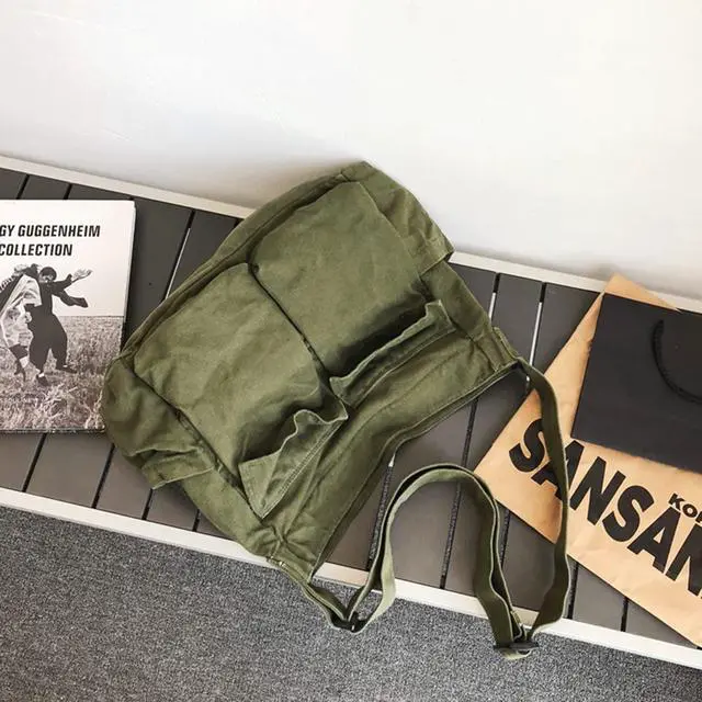 Alt view image 2 of 6 - Aesthetic Cute Messenger Bag for School Vintage Green Canvas Crossbody for Women Shoulder Laptop Bag | Aesthetic Shoulder Laptop Bags Satchel Schoolbag