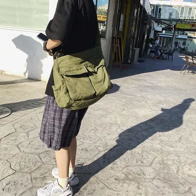 Alt view image 6 of 6 - Aesthetic Cute Messenger Bag for School Vintage Green Canvas Crossbody for Women Shoulder Laptop Bag | Aesthetic Shoulder Laptop Bags Satchel Schoolbag