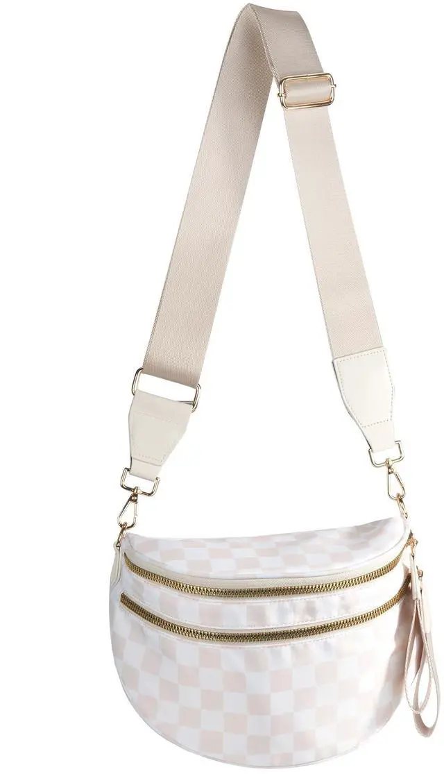 Main image of Spacious Checkered Nylon Crossbody Bag Bum Bag Handbags Wallets for Women (beige checkered)