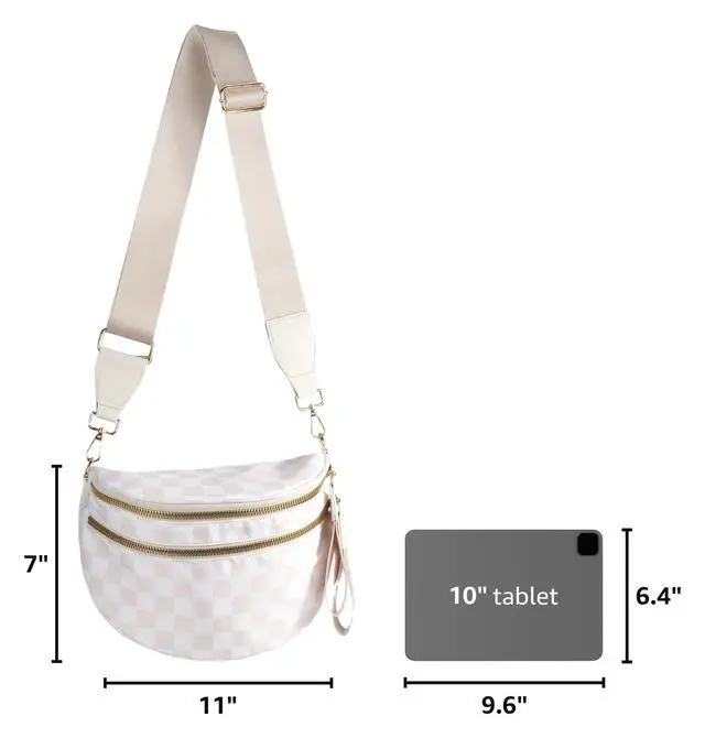 Alt view image 3 of 7 - Spacious Checkered Nylon Crossbody Bag Bum Bag Handbags Wallets for Women (beige checkered)