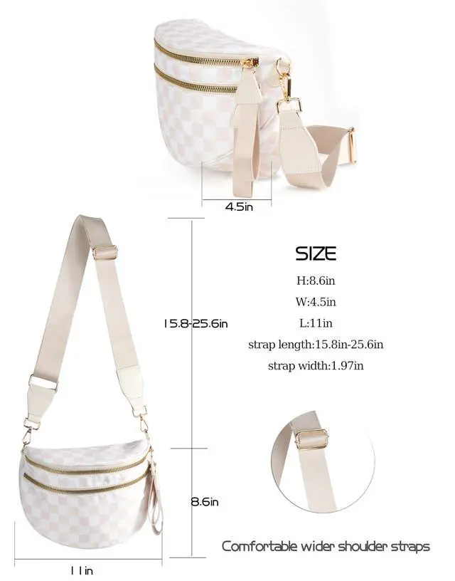 Alt view image 5 of 7 - Spacious Checkered Nylon Crossbody Bag Bum Bag Handbags Wallets for Women (beige checkered)