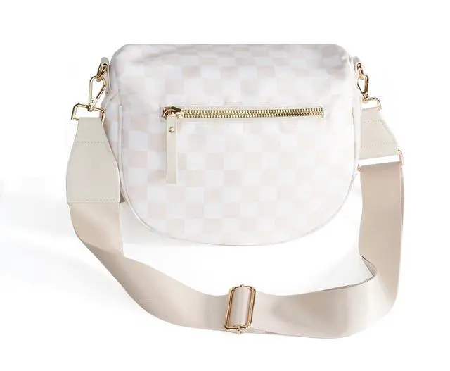 Alt view image 4 of 7 - Spacious Checkered Nylon Crossbody Bag Bum Bag Handbags Wallets for Women (beige checkered)