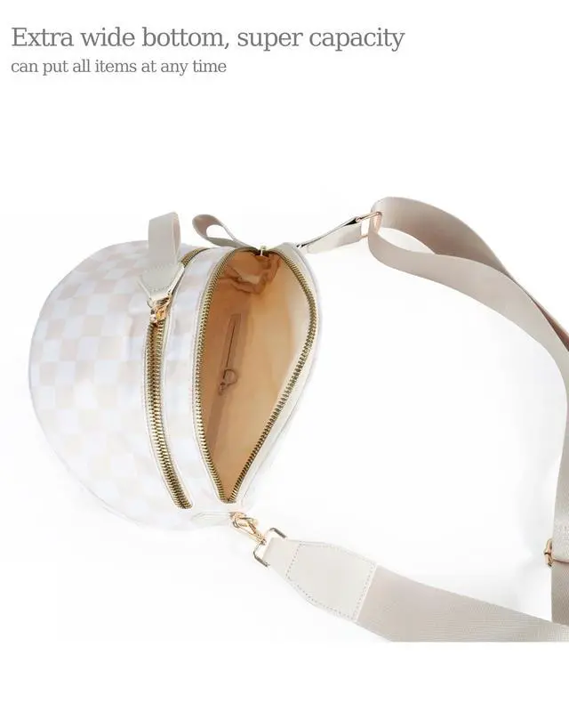 Alt view image 6 of 7 - Spacious Checkered Nylon Crossbody Bag Bum Bag Handbags Wallets for Women (beige checkered)