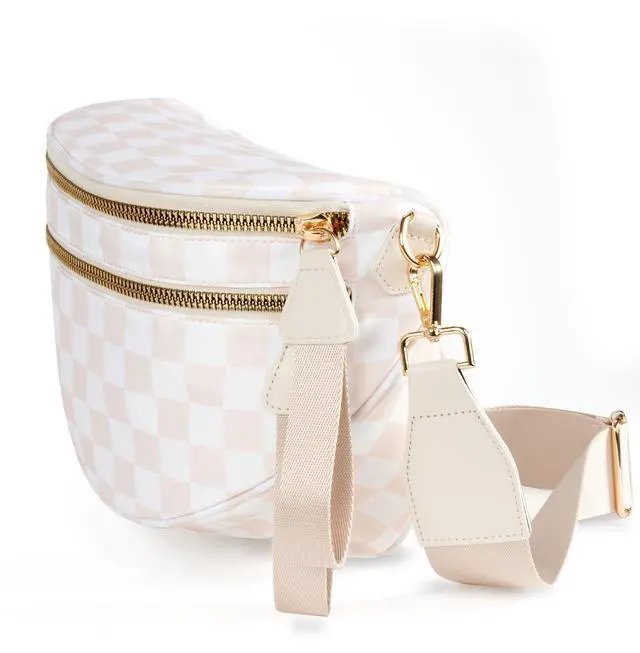 Alt view image 7 of 7 - Spacious Checkered Nylon Crossbody Bag Bum Bag Handbags Wallets for Women (beige checkered)