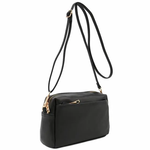Alt view image 5 of 7 - Triple Zip Small Crossbody Bag (Black)