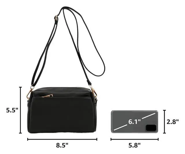 Alt view image 3 of 7 - Triple Zip Small Crossbody Bag (Black)