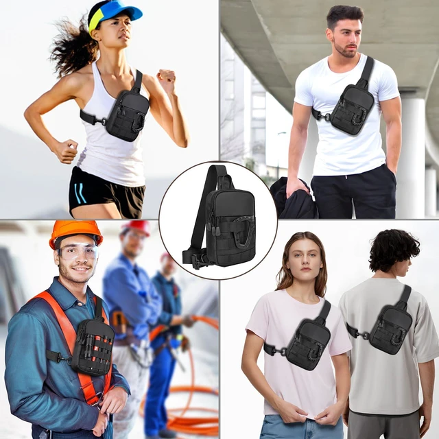 Alt view image 2 of 7 - Small Sling Bag for Men, Tactical Inspired Waterproof Utility EDC Mini Crossbody Chest Bag for Travel Work Sport (Black)