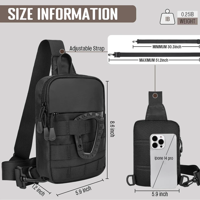 Alt view image 4 of 7 - Small Sling Bag for Men, Tactical Inspired Waterproof Utility EDC Mini Crossbody Chest Bag for Travel Work Sport (Black)