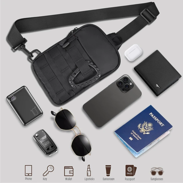 Alt view image 7 of 7 - Small Sling Bag for Men, Tactical Inspired Waterproof Utility EDC Mini Crossbody Chest Bag for Travel Work Sport (Black)