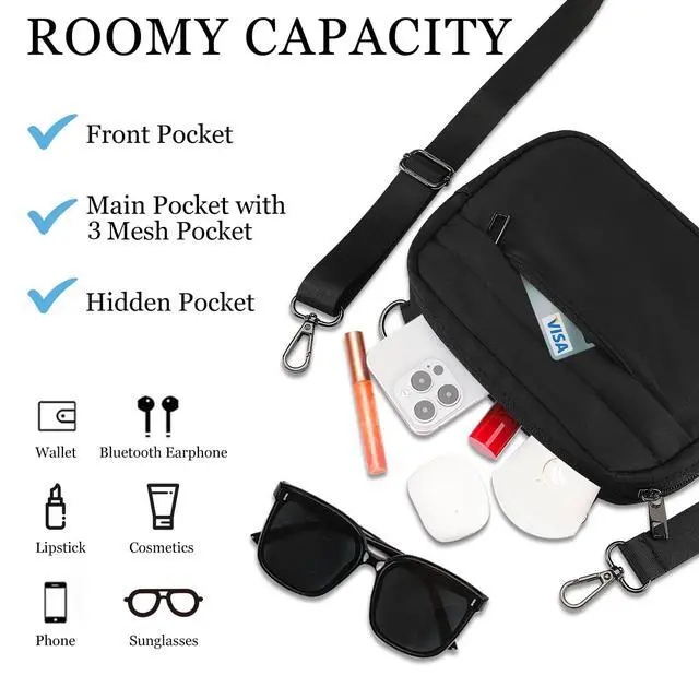 Alt view image 3 of 6 - Small Crossbody Bags for Women Men Cellphone Belt Bag Purse Fanny Pack with Adjustable Strap Black Sling Bag for Traveling Casual Festival Gifts