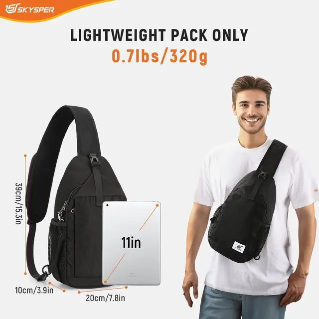 Alt view image 2 of 6 - Sling Bag RFID Cross Body Bag Recycled Crossbody Backpack Travel Daypack(Black)