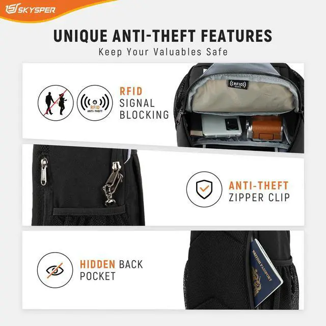 Alt view image 3 of 6 - Sling Bag RFID Cross Body Bag Recycled Crossbody Backpack Travel Daypack(Black)