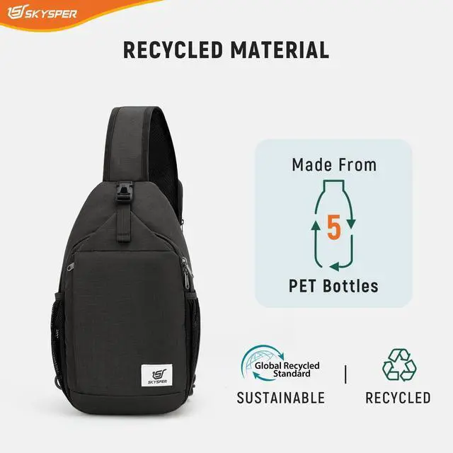 Alt view image 4 of 6 - Sling Bag RFID Cross Body Bag Recycled Crossbody Backpack Travel Daypack(Black)