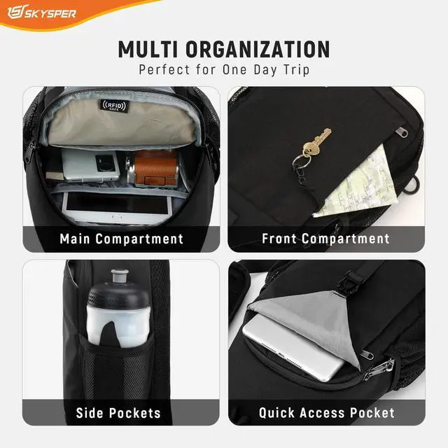 Alt view image 5 of 6 - Sling Bag RFID Cross Body Bag Recycled Crossbody Backpack Travel Daypack(Black)