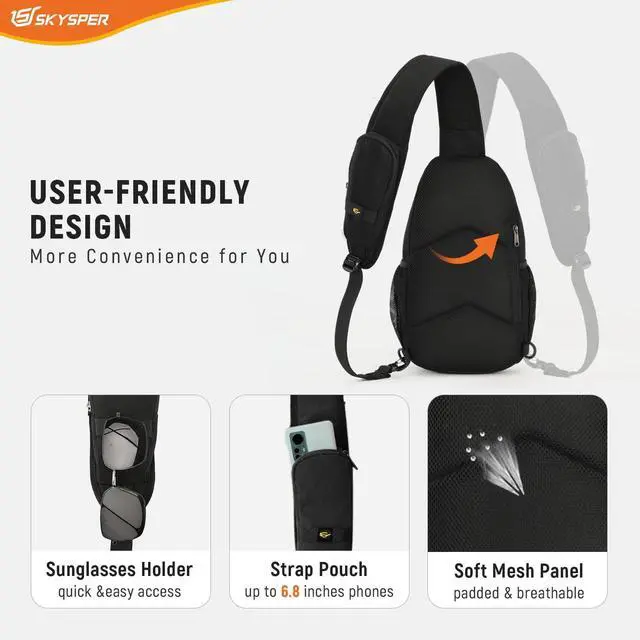 Alt view image 6 of 6 - Sling Bag RFID Cross Body Bag Recycled Crossbody Backpack Travel Daypack(Black)