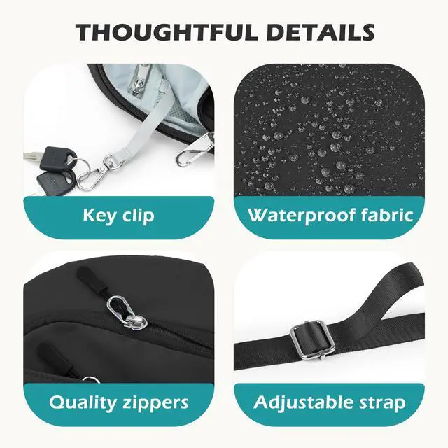 Alt view image 6 of 7 - Anti-Theft Crossbody Travel Bag for Women Men, Small Black Cross-Body Bag Shoulder Bag with Zipper Switchable Strap, Fashion Lightweight Slim Sling Bag for Work Sport Gift