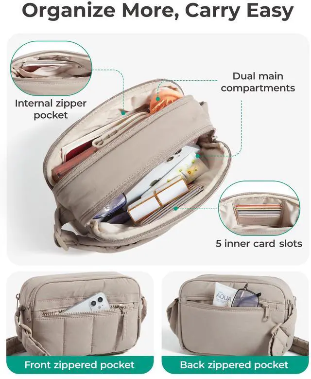 Alt view image 6 of 7 - Cross Body Purse, Mini Crossbody Bags for Women Travel Purse | Women's Crossbody Handbags Wallet, Puffer Shoulder Hobo Purse,RFID Blocking, Lightweight, Anti-theft, 2.4L, Water-resistant