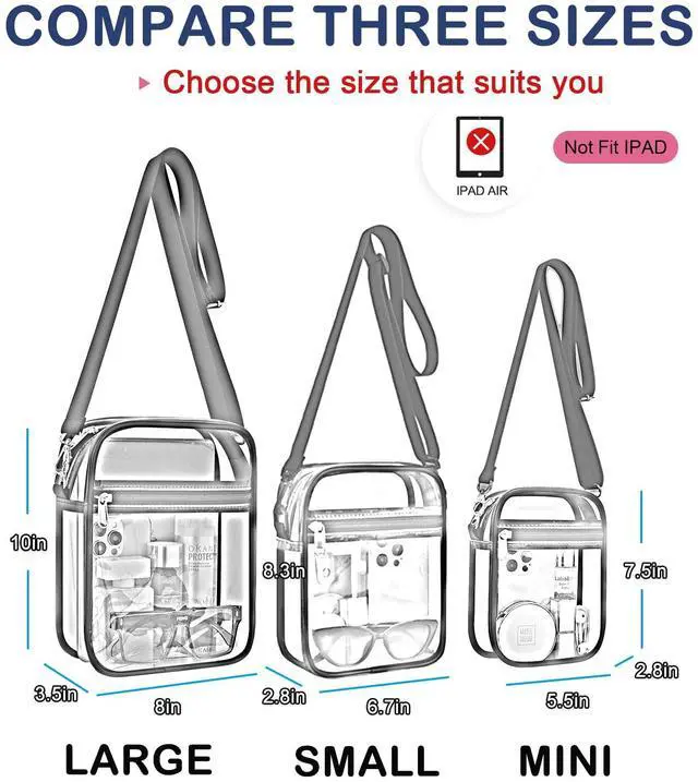 Alt view image 3 of 7 - Clear Purse for Stadium Events Transparent Messenger Bag | Stadium Approved Clear Crossbody Bag with Adjustable Straps for Men and Women for Concerts, Game Days, Outdoor Events